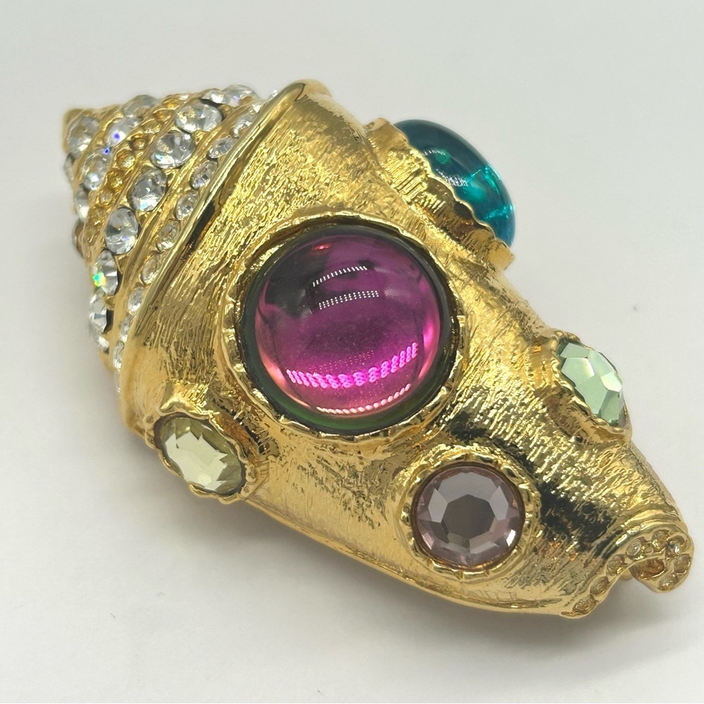 Kenneth Jay Lane KJL Vintage Rainbow Cabachon Crystal Shell Brooch